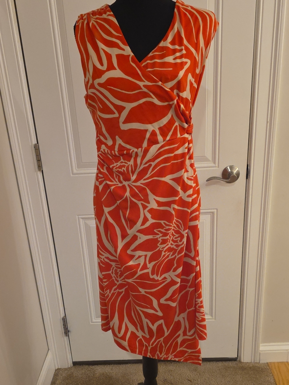 nine britton Orange & Cream Floral Wrap-Style Midi Dress%